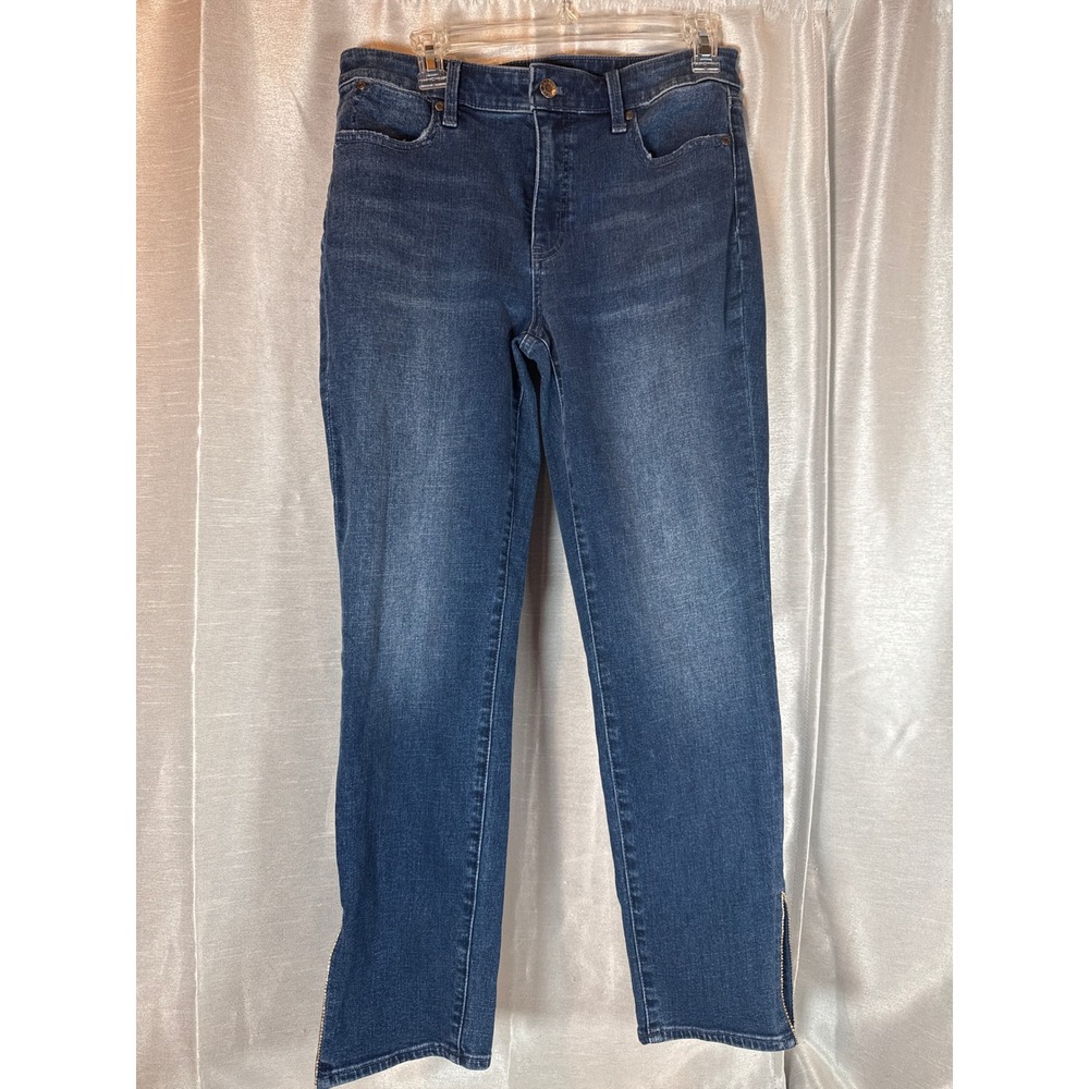 Talbots Womens Slim Ankle Jeans Dark Wash‎ Rhinestone Detail Size 8